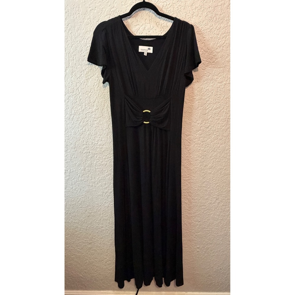 Completely Me by Liz Lange Maxi Dress S Black Jersey Knit Empire Waist O-Ring